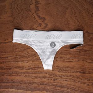 Aerie Grey/White Striped Logo Cotton Tanga Thong